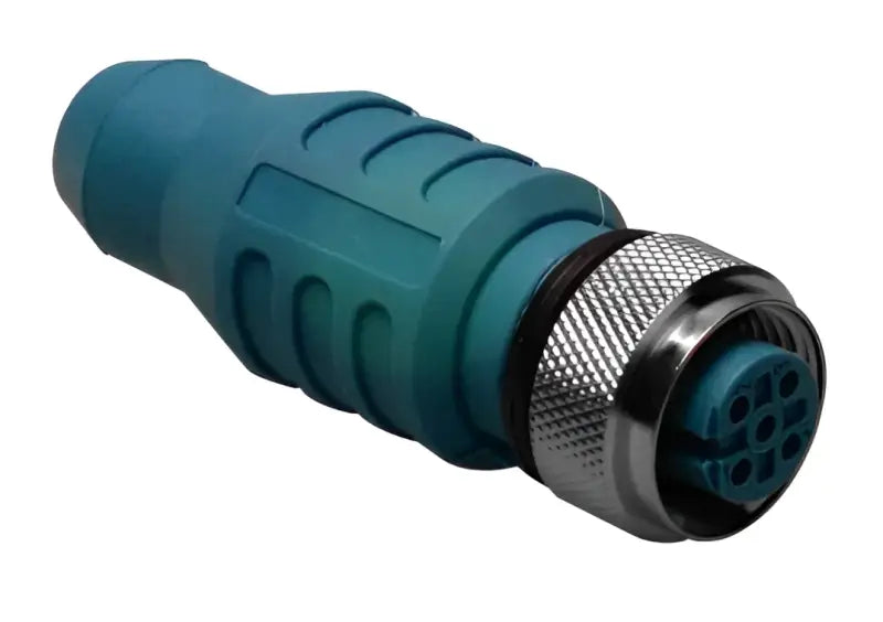 Blue and silver micro female Maretron termination resistor connector for marine wiring