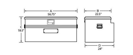 Tradesman Aluminum Flush Mount Truck Tool Box with dimensions in black for easy fit