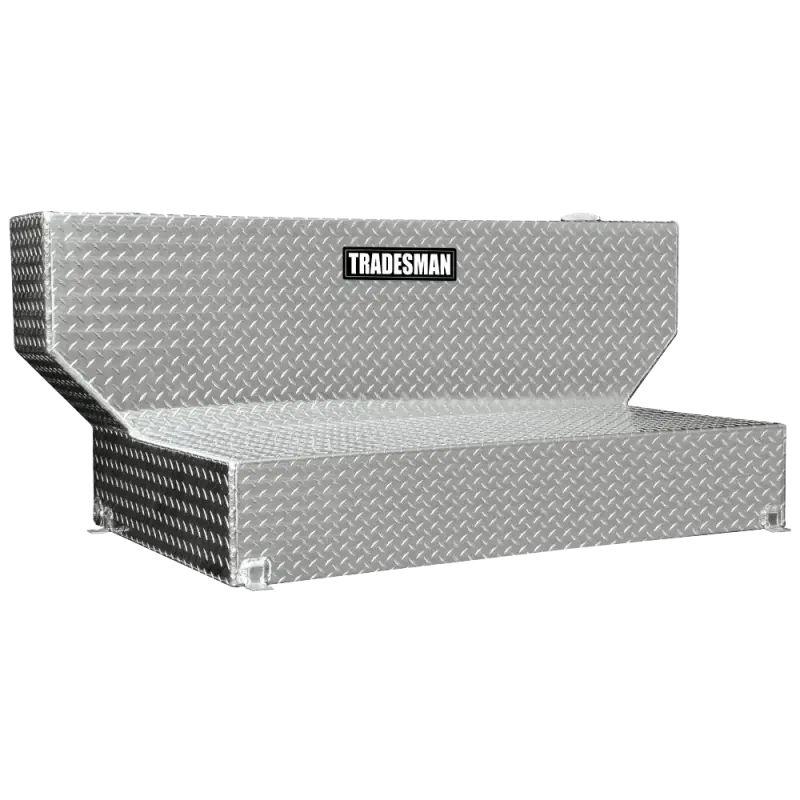 Silver diamond plate truck tool box on Tradesman Aluminum Liquid Storage Tank