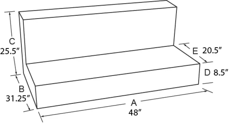 Dimensional drawing of two-tiered rectangular foam block for Tradesman Aluminum liquid storage tank