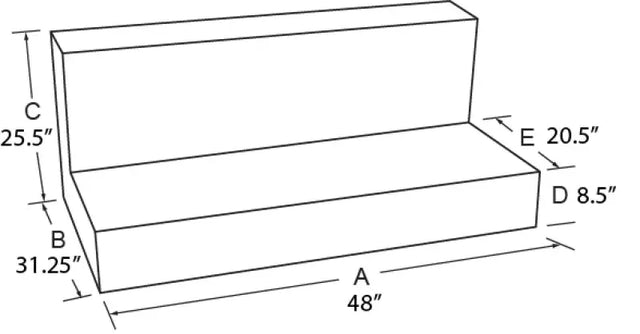 Dimensional drawing of two-tiered rectangular foam block for Tradesman Aluminum liquid storage tank