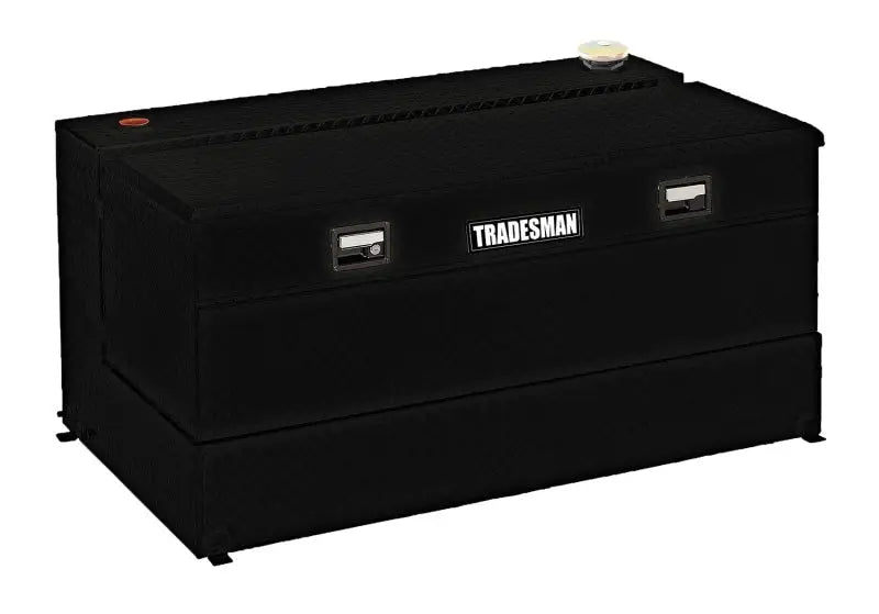 Black tradesman tool chest with liquid storage tank combo for secure storage
