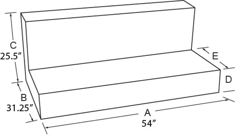 Dimensional diagram of a two-tiered rectangular liquid storage tank for Tradesman Aluminum L-Shape Tank