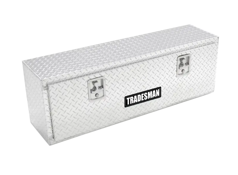 Tradesman Aluminum Top Mount L-Wing Box with diamond plate design for durable storage