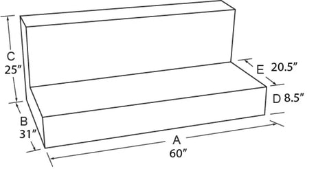 Two-tiered foam bench with labeled dimensions for Tradesman Steel Liquid Storage Tank