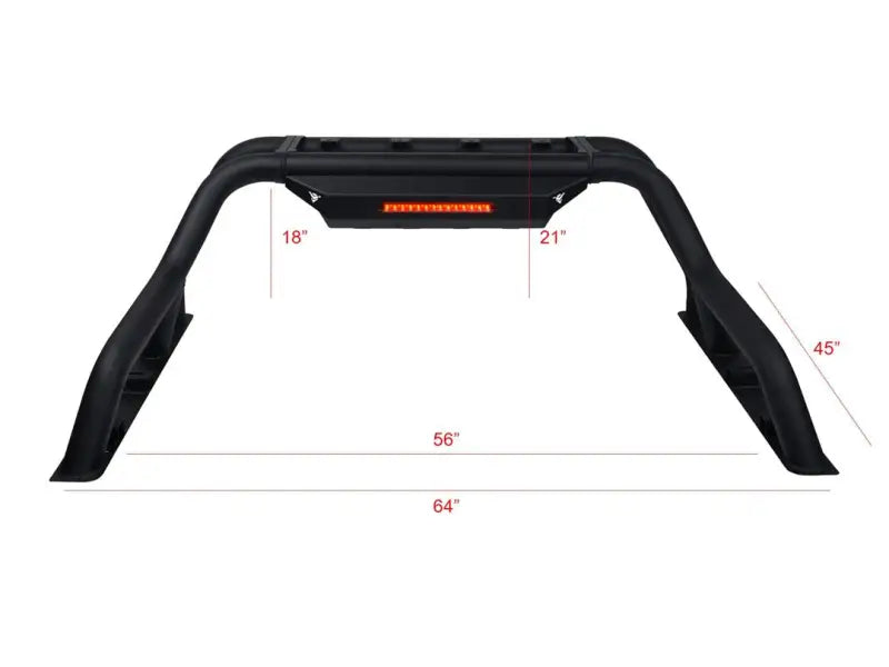 Black truck bed bar with 3 inch tubular design and third brake light mount