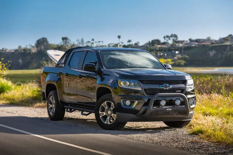 Truck Bed Bar Tubular Style; Mounts Five 6 Inch Round Or 3 Cube Lights; Black Textured Powder Coated Steel; With Side