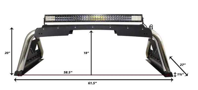 Truck Bed Bar Tubular Style; Mounts Five 6 Inch Round Or 3 Cube Lights; Black Textured Powder Coated Steel; With Side
