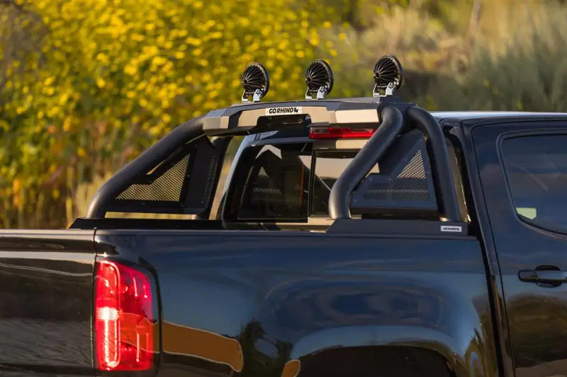 Truck Bed Bar Tubular Style; Mounts Five 6 Inch Round Or 3 Cube Lights; Black Textured Powder Coated Steel; With Side