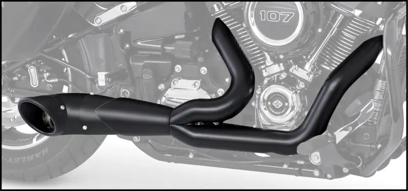 Matte black 2-into-1 exhaust system from Pitch Black Series for Softail motorcycles