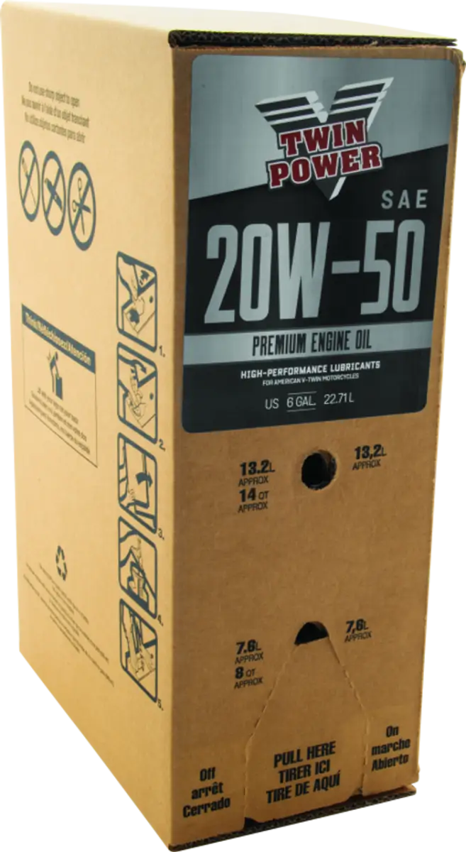 Box of Twin Power 20W50 engine oil for optimal engine performance and protection