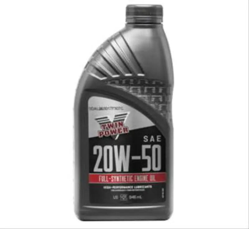 Bottle of Twin Power 20W50 synthetic oil quart for engine lubrication
