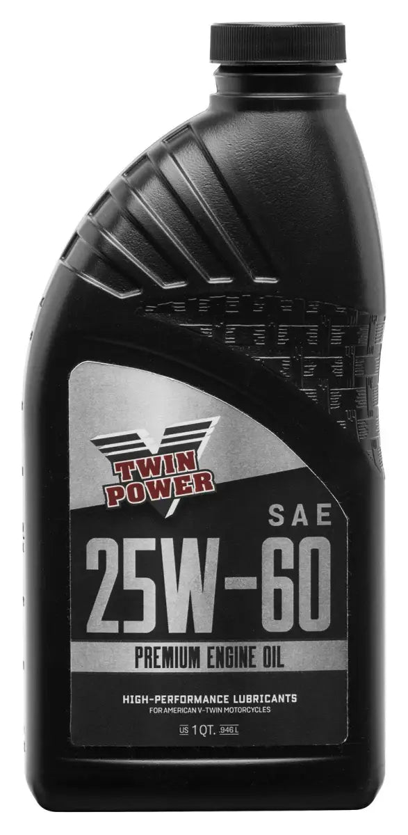 Black bottle of Twin Power 25W60 premium oil for engines, 539010 quart container