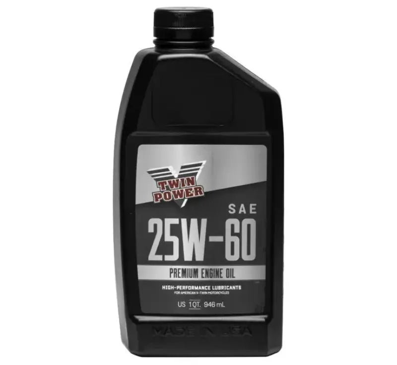 Black bottle of Twin Power 25W60 premium oil for engine lubrication product Q539010