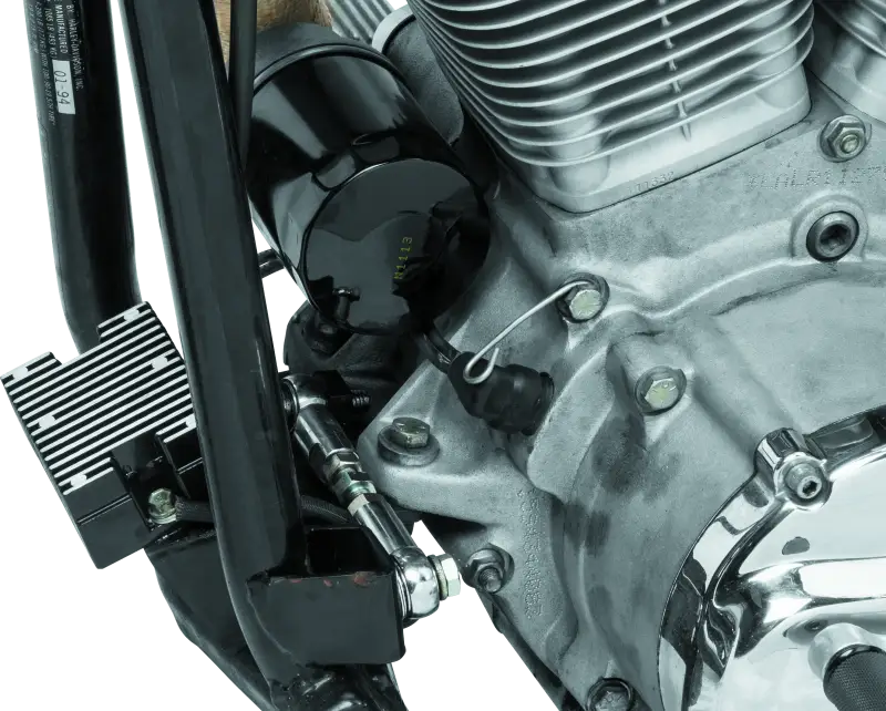 Motorcycle engine assembly for big twin and twin cam bikes with oil filter upgrade