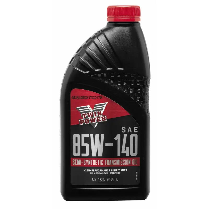 Black bottle of Twin Power 85W140 transmission lube quart for smooth gear performance