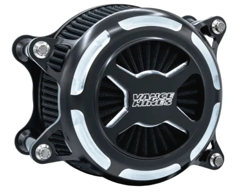 Black and silver motorcycle air filter for Vance & Hines HD Touring Softail M8 VO2 X Black