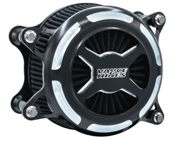 Black and silver motorcycle air filter for Vance & Hines HD Touring Softail M8 VO2 X Black