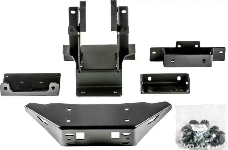 Black metal winch mount and brackets for WARN Industries UTV bumper 106822