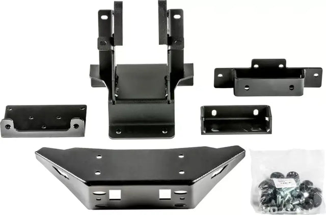 Black metal winch mount and brackets for WARN Industries UTV bumper 106822