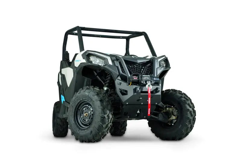 Warn Industries UTV front bumper with winch mount and rugged off-road tires