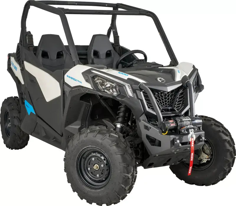White and black WARN Industries UTV with front winch mount and bumper for off-road fun