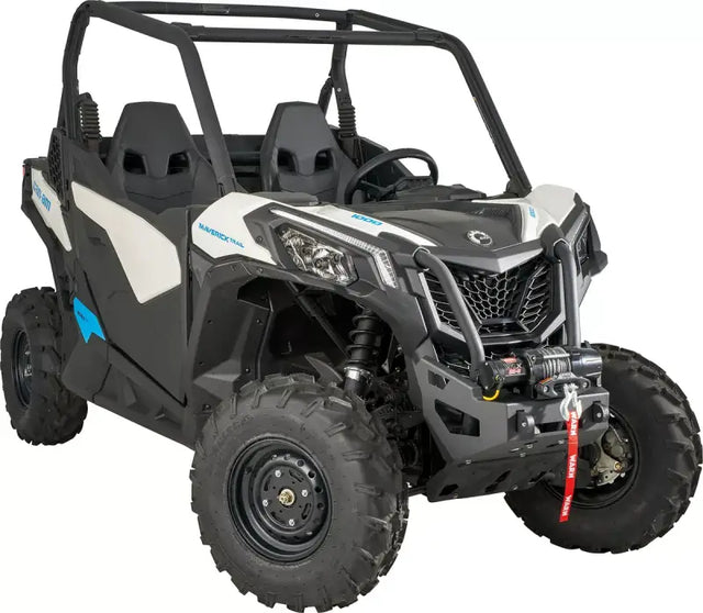 White and black WARN Industries UTV with front winch mount and bumper for off-road fun