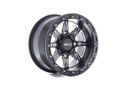 Black and silver WELD wheel for WEL UTV Wheels and UTV wheels enthusiasts