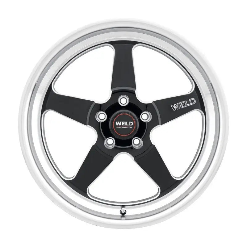 Black and silver five-spoke wheel.