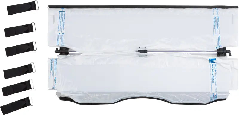 White privacy screen with adjustable poles and straps for WEST120-0033 folding windshield