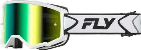 Zone Goggle White/Black W/ Iridescent Grn Mirror Lens - FLY RACING