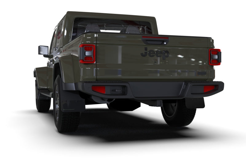 Rally Armor Black Mud Flap with Grey Logo on Jeep Gladiator Mojave/Rubicon, enhancing off-road capabilities and exterior protection, Truck & Automotive, AVADA - Best Sellers