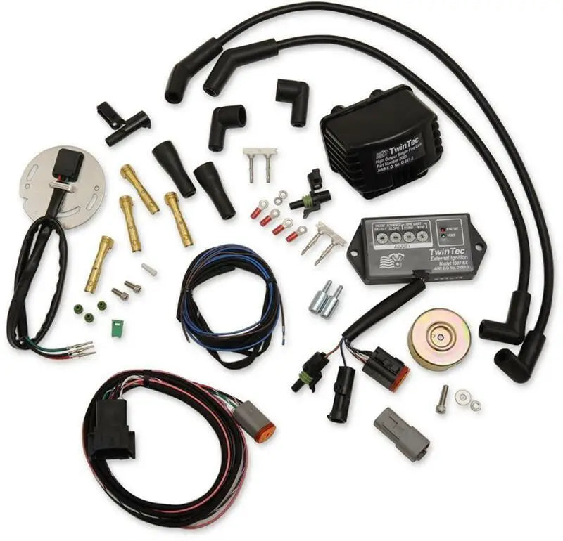 Black ignition kit with wires and connectors for powersports engine management parts