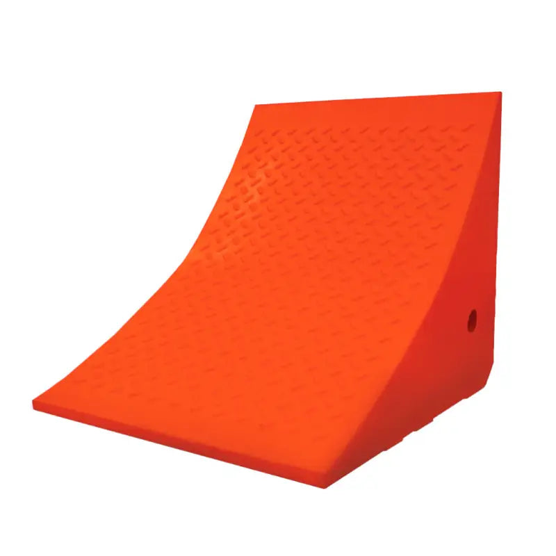 Bright orange rubber car ramp for trailer parts with diamond texture and side hole