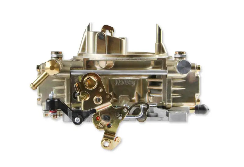 Gold-colored Holley carburetor with fuel inlet for mildly modified vehicles in product 0-1848-2