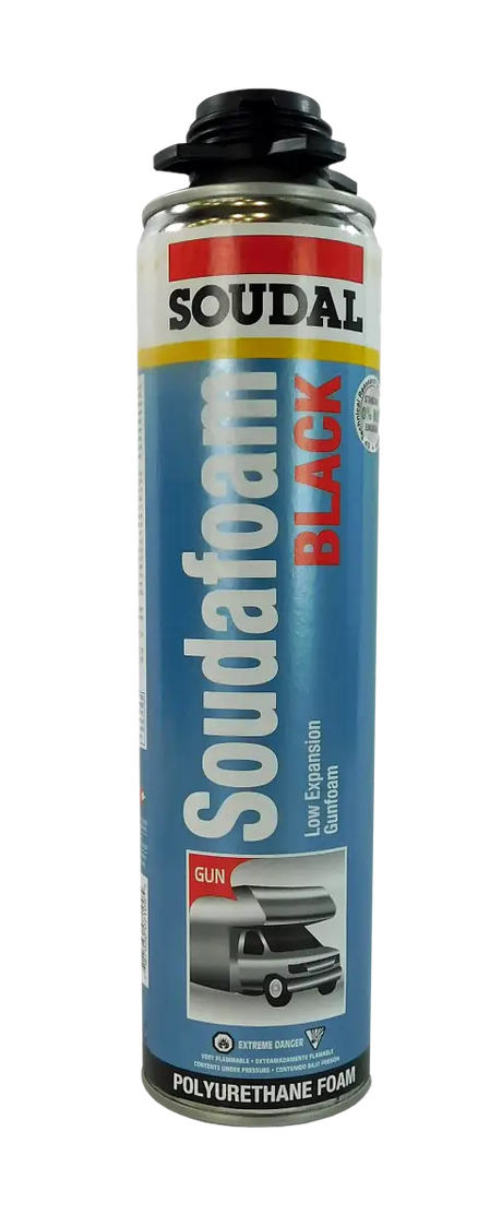 Soudal Soudafoam Black 24Oz. can for filling gaps and cracks in RV chassis, pipes, and vents. Suitable for vinyl, PVC, steel, and common building substrates. Ideal for automotive, powersports, off-road, marine, exterior, truck accessories, interior, truck bed, and RV parts. AVADA - Best Sellers