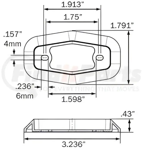 Technical drawing of 00212327P Optronics light fixture with chrome bezel and poly build