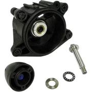 Black plastic jet pump assembly with internal parts and loose metal components