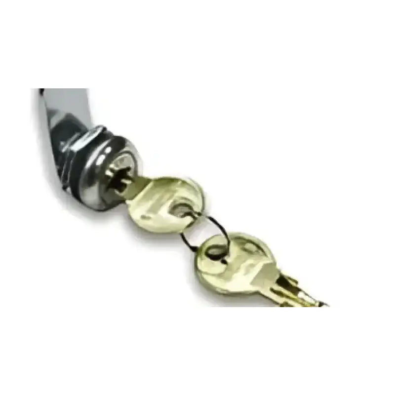 Close-up of 0038196 Key Auto Acc Cabinet Drawer Lock with attached keys, showing the durable construction and secure key mechanism for cabinet drawers.