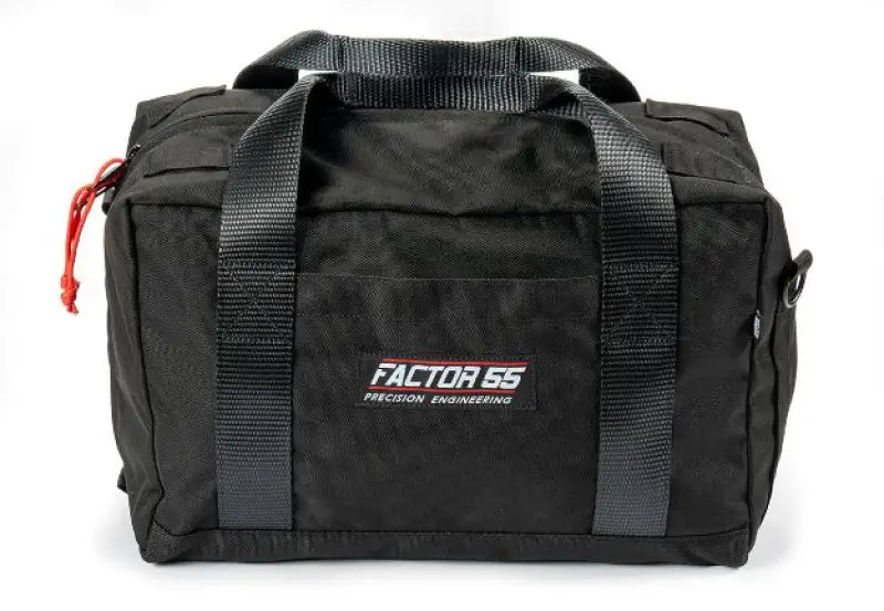 00478 Factor 55 Ultimate Recovery Bag in black Cordura with multiple compartments, heavy-duty zippers, and carrying handles, perfect for keeping recovery gear organized and secure.