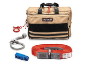 Tan recovery gear bag with off-road accessories for Owhe Veh Rec Kit Blu Hitch L