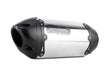 Motorcycle exhaust muffler from S1R Black Series Cat Elim with chrome body and black end caps