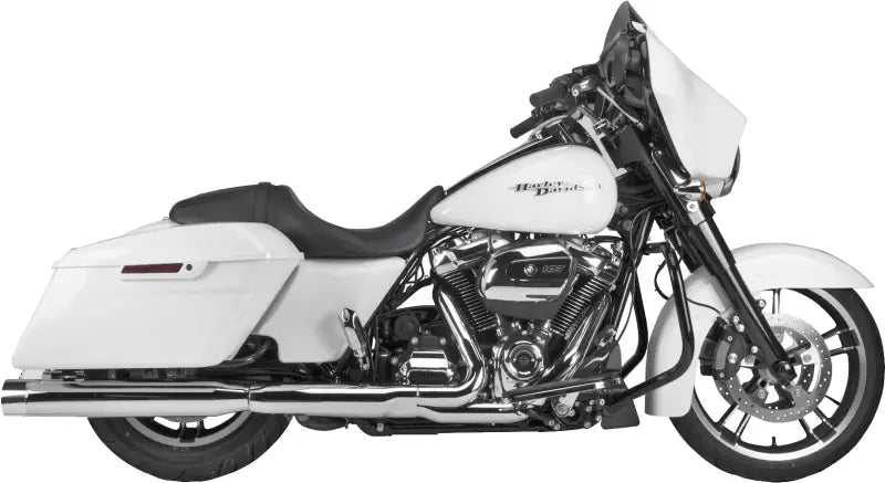 White Harley-Davidson touring M8 chrome motorcycle with chrome accents and polished end cap