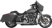 005-4870199 Comp S 2in1 Exhaust Touring M8 Brushed W/Turnout installed on a Harley Davidson motorcycle, featuring race-inspired stainless steel headers and heat shields for maximum torque.
