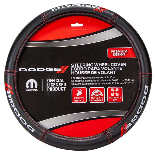 006694R01 Plasticolor Dodge Deluxe Steering Wheel Cover, designed for Dodge vehicles, provides a secure grip, ultimate comfort, and protection from extreme temperatures.