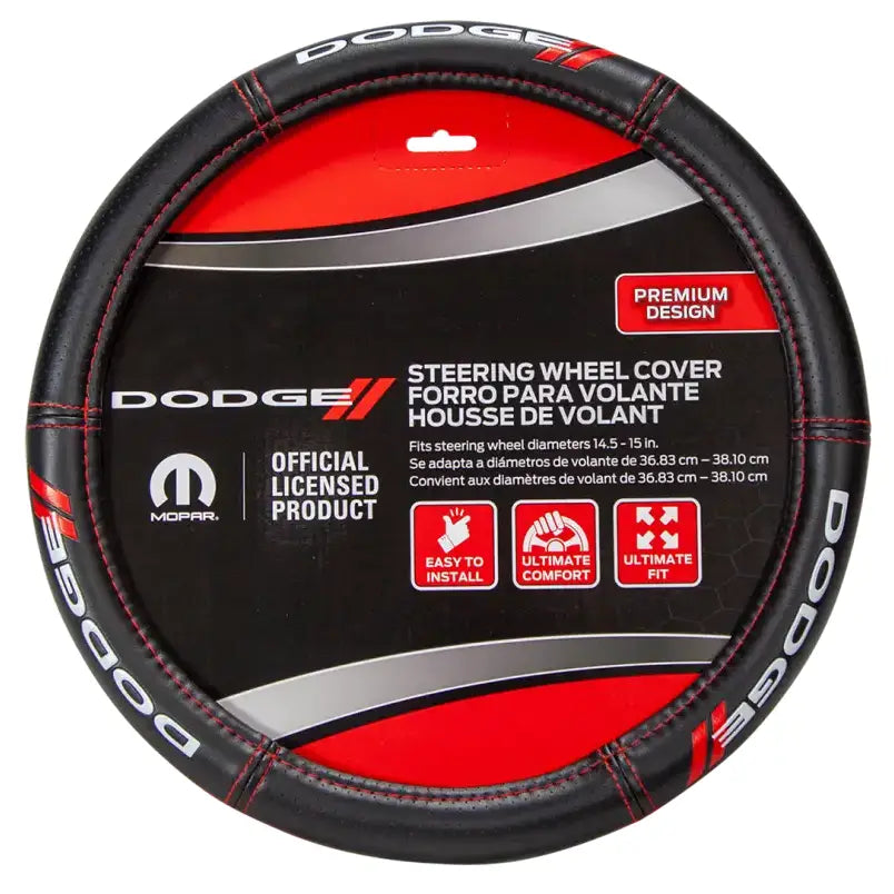 006694R01 Plasticolor Dodge Deluxe Steering Wheel Cover, designed for Dodge vehicles, provides a secure grip, ultimate comfort, and protection from extreme temperatures.