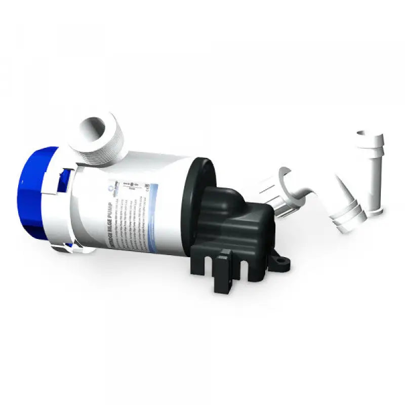 White and blue Albin Cartridge Bilge Pump with black motor for 750 Gph 12V use