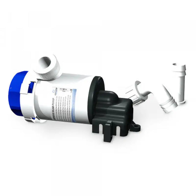 White and blue Albin Cartridge Bilge Pump with black motor for 750 Gph 12V use