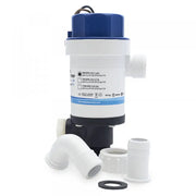 Blue and white Albin Cartridge Twnprt Aeratr bilge pump with accessories for 750 GPH flow