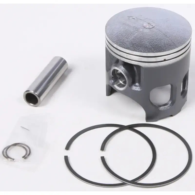 Dark gray piston kit with piston rings, wrist pin, and circlips for RV and truck parts